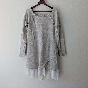 Sundance Best Friends Layered Terry Sweatshirt Lace Fringe Dress Oatmeal Size M